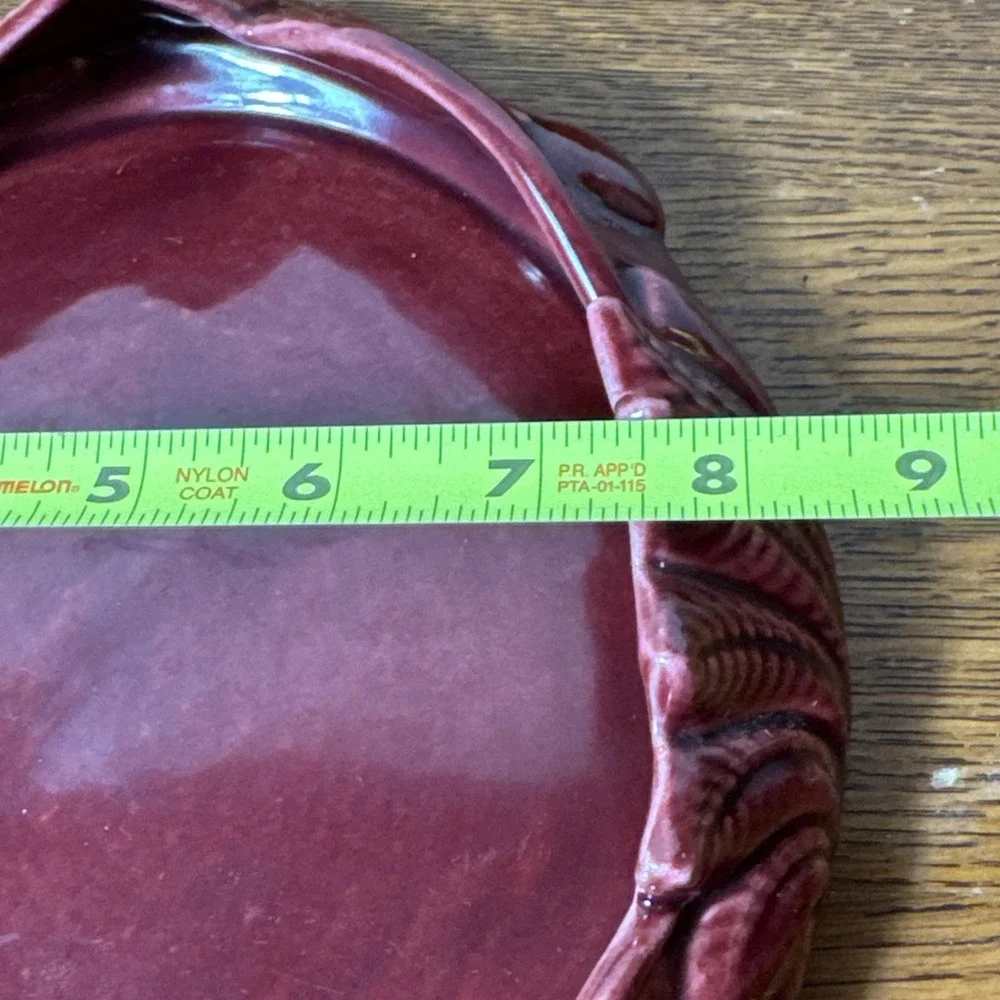 Camark Pottery 143 Burgundy Red Ceramic Leaf Design Centerpiece Bowl 11
